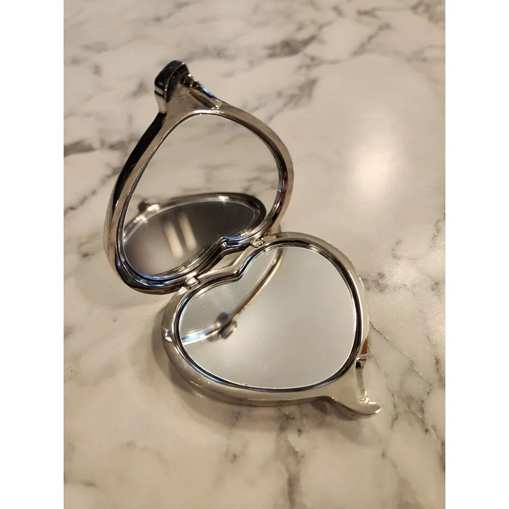 Things Remembered Heart Shaped Silver Compact Mirror With Crystal Accent